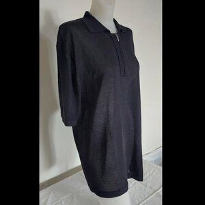 [VTG] 90’s/Y2K IQ Wear Black Semi-Open-Knit Zip Neck S/S Polo Size: XL